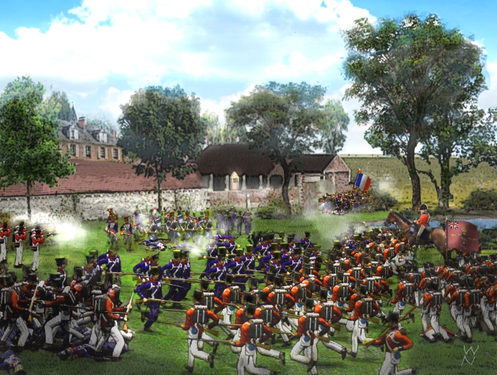
 waterloo-napoleon-dot-com-wargame-battle-replay-002-british-coldstream-foot-guards-infantry-attack-french-hougoumont-north-gate