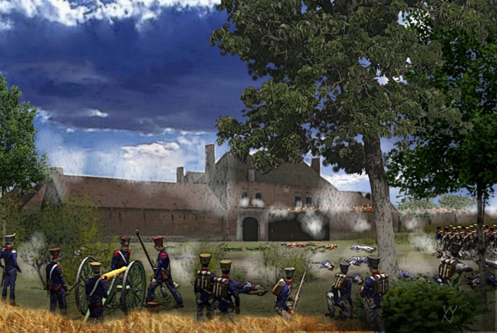 waterloo-napoleon-dot-com-wargame-battle-replay-004-french-infantry-and-artillery-attack-hougoumont-garden-wall
