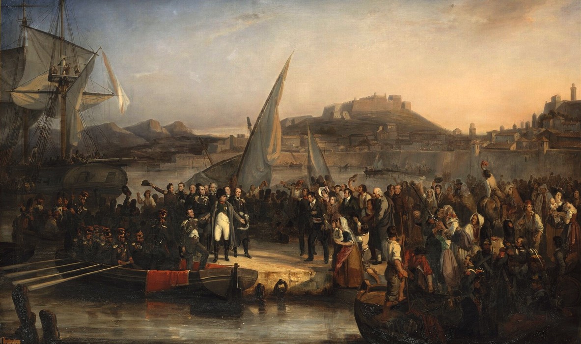 
 napoleon leaving the isle of elba by joseph beame - 1836 -  waterloo-napoleon 1815 wellington blucher victory napoleon hundred days campaign