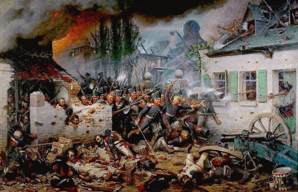 
 prussians attack plancenoit by alfred north 1864m,  waterloo-napoleon 1815 wellington blucher victory napoleon hundred days campaign